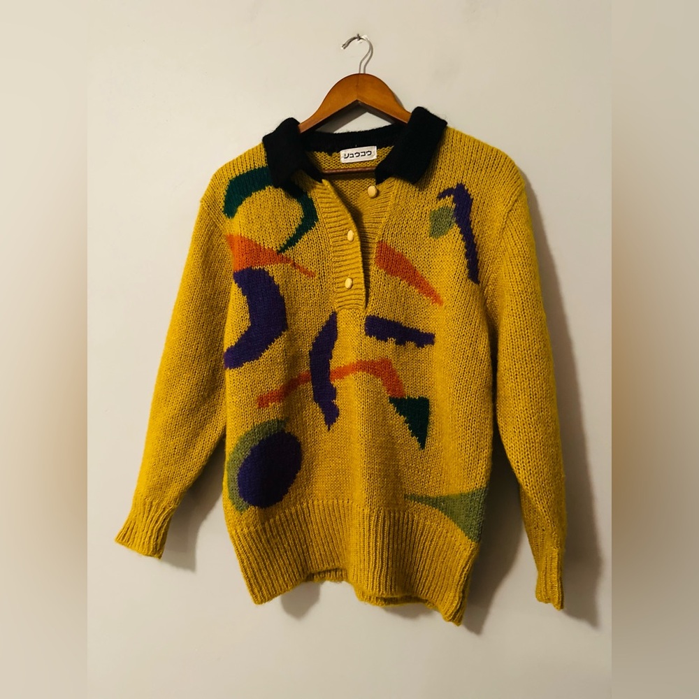 Vibrant 80’s Vintage Yellow/Mustard Abstract Women's Sweater